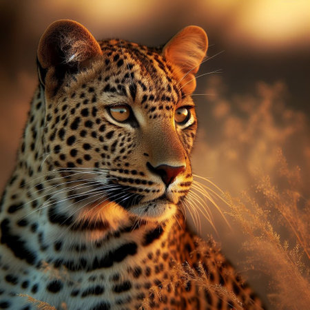Leopard in the savannah at sunset. Wildlife scene from Africa.の素材