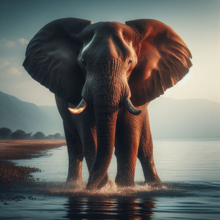 African elephant (Loxodonta africana) in waterの素材