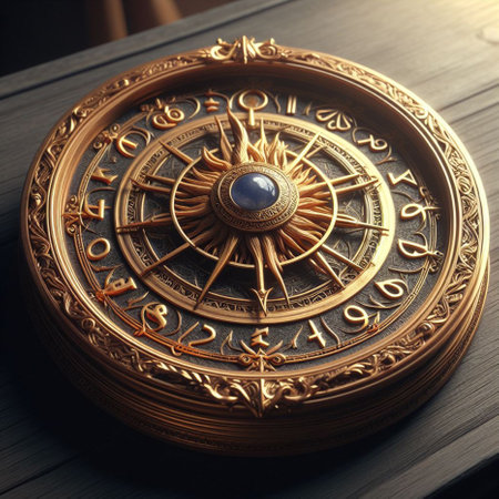 Vintage brass compass on wooden table, closeup. Travel conceptの素材