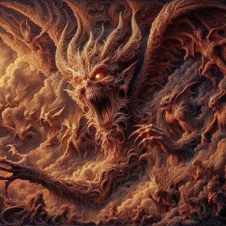 Fractal 3d illustration of an abstract background with a dragonの素材