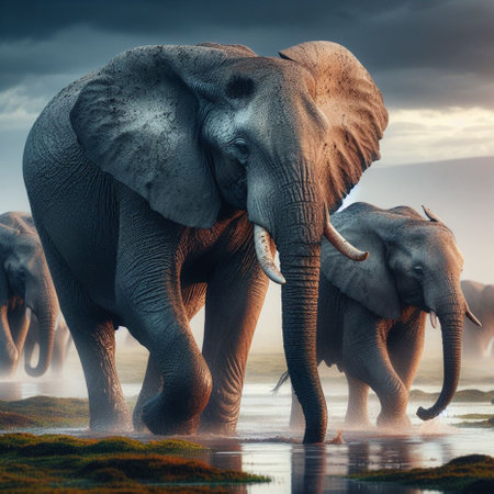Elephants in the savanna of Etosha National Park, Namibiaの素材