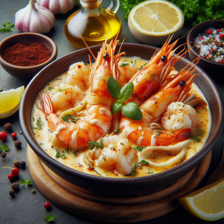 Seafood soup with shrimps, prawns and musselsの素材