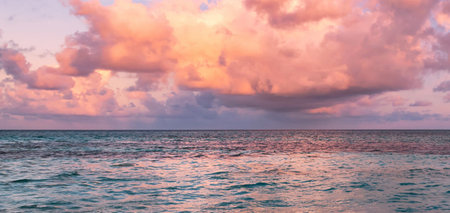 Beautiful sunset over the Indian Ocean, Maldives. Panorama