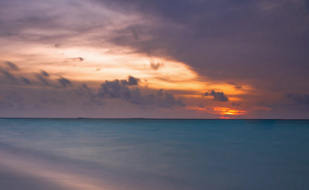 Sunset on the beach of Cayo Largo, Cuba.の写真素材