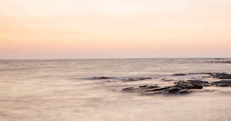 Sunset over the sea, Thailand. Long exposure. Soft focus.