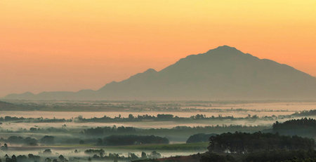 Sunrise at the mountain in the morning, Phu Kradueng National Park, Loei, Thailandの写真素材