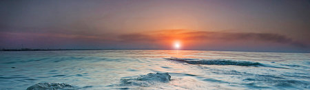 Panoramic view of the Baltic sea at sunset, Poland.の写真素材
