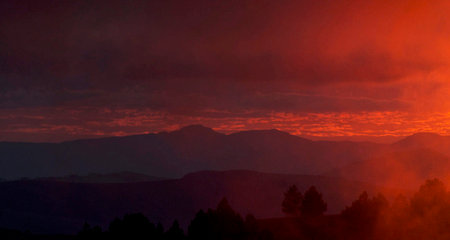 Sunset over the mountains in the Sierra Nevada, California, USA