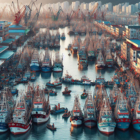 Fishing boats in the harbor of Rotterdam, Holland.の素材