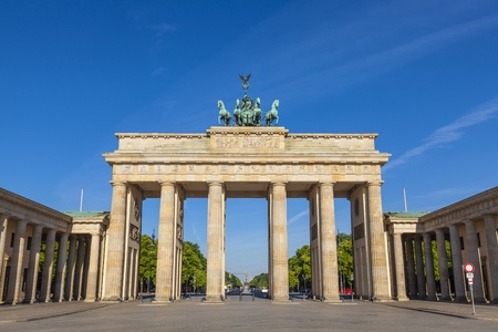 Sunlight illuminating Brandenburg Gate  1788  inspired by Greek architecture, built as a symbol of peace and nationalism, now an emblem of reunification のeditorial素材
