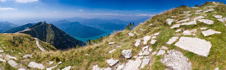 View from Mount Generosa ridge, overlooking the Italain Lake District on the Swiss border.の写真素材