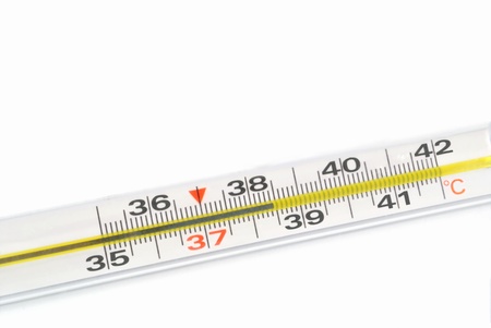 The clinical thermometer scale indicates high temperature