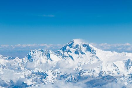 Mount Everest summit himalaya range landscape aerial shotの写真素材
