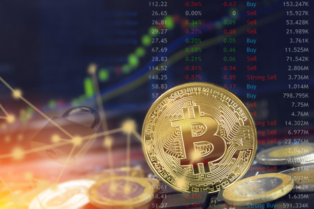 Bitcoin blockchain security concept with internet cloud computing and record highs.の写真素材