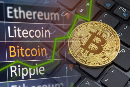 Bitcoin exchange concept.  Currency and financial market values.  Copyspace for text.の写真素材