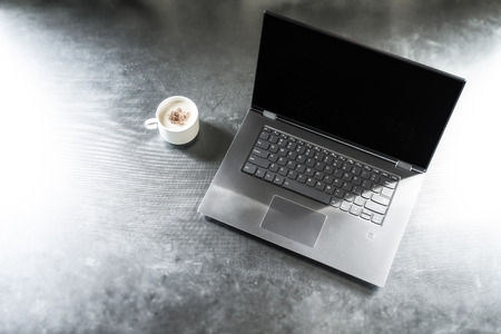 Home office laptop on desk very clean and organized concept for working from home and abroad concept.  Clean and organized workspace.の写真素材