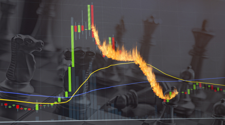 Investment loss and price falling in the red.  Plummeting values.の写真素材