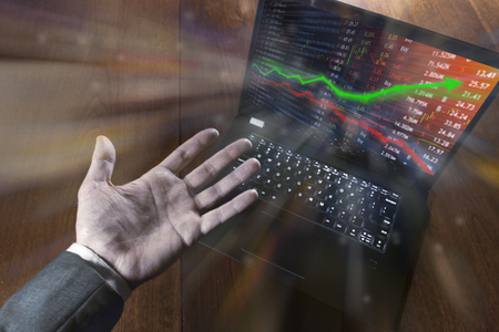 Market upswing with bullish marked for rising values in business investment gone positively.  Monitoring data in real time.の写真素材