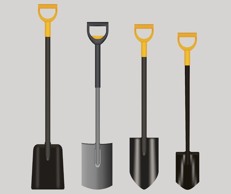 Shovel Illustration drawing with Yellow Handle on gray backgroundのイラスト素材