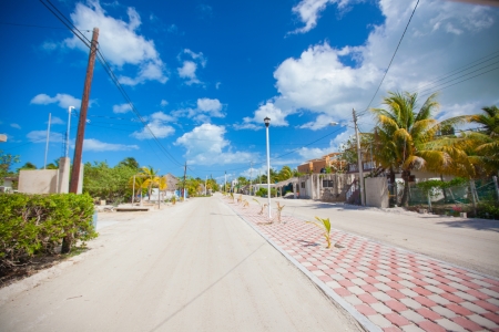 Sandy street in an exotic country on the Mexican islandの写真素材