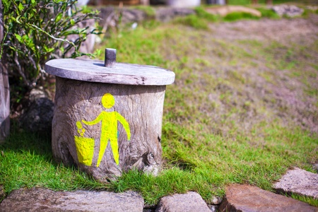 Bright rubbish bin with a pattern in tropical resortの写真素材