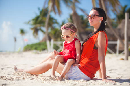 Family vacation on carribean beachの写真素材