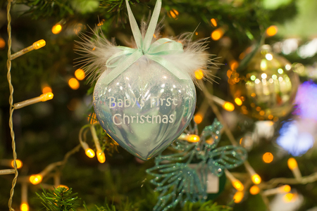Christmas decorations and balls on the branches of firの写真素材