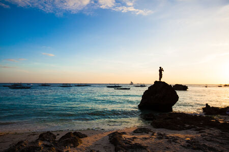 Colorful bright sunset on the island Boracay, Philippines