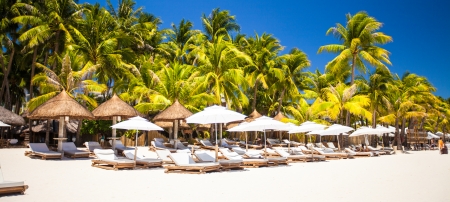Tropical white sunny beach in beautiful exotic resortの写真素材