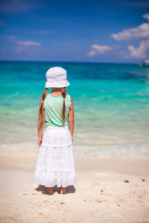 Adorable cute little girl on tropical beach in Boracay island, Philippinesの写真素材