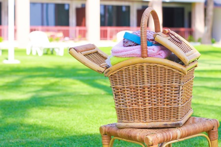 Basket with facilities for massage on the exotic resortの写真素材