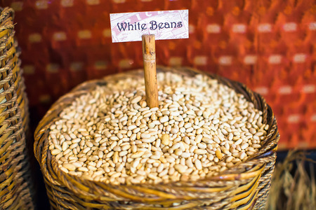 White beans in a large sackの写真素材