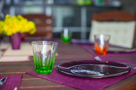 Beautiful home served table on the verandaの写真素材