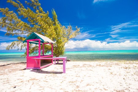 Bright colored houses on an exotic Caribbean island in Turks and Caicosの写真素材