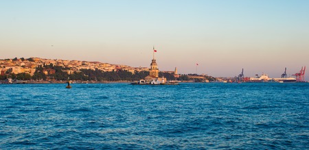 Panorama of the beautiful city Istanbul in sunset on Bosphorus Strait
