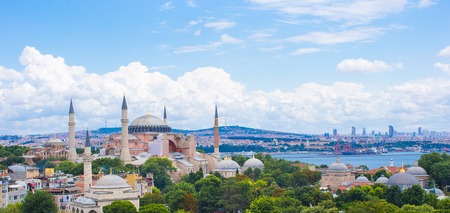 Incredible beautiful view of Hagia Sophia from hotel terraceの写真素材