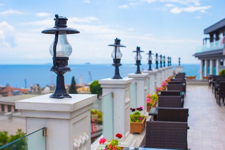 Beautiful terrace with wonderful view of the old district, Istanbulの写真素材