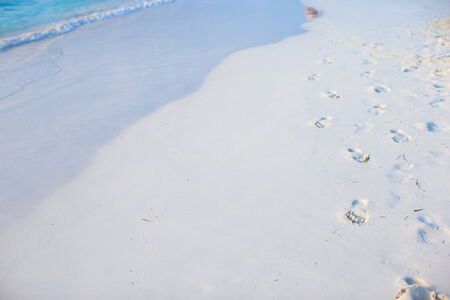 Human footprints on the white sand of Caribbean islandの写真素材