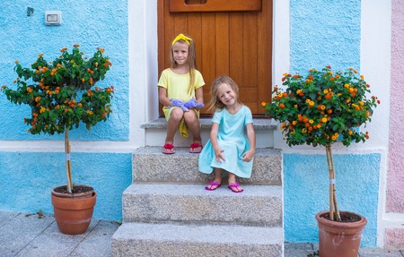 Adorable little girls during summer vacationの写真素材