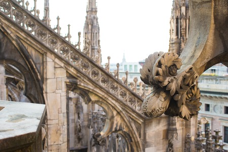 Rooftop of Duomo cathedral, Milan, Italyの写真素材