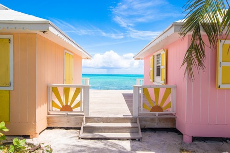 Bright colored houses on an exotic Caribbean islandの写真素材