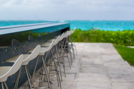 Outdoor cafe on tropical beach at Caribbeanの写真素材