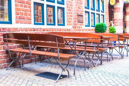 Outdoor cafe in european city at Christmas timeの写真素材