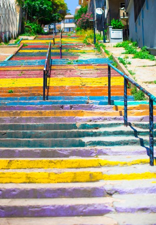 Colorful old staircase and traditional architecture in Stambul, Turkeyの写真素材