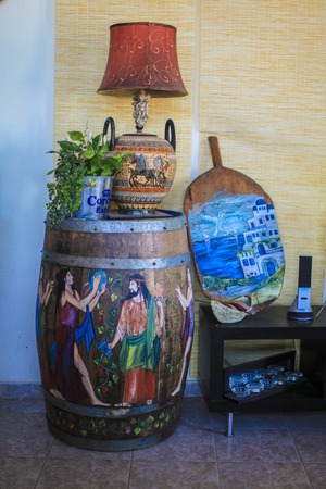 Traditional Greek pots in the houses of Santorini, Greeceのeditorial素材
