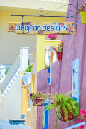 Traditional souvenirs of Fira town, Santorini island, Greeceの写真素材