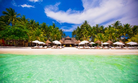 Tropical white sunny beach in beautiful exotic luxury resortのeditorial素材