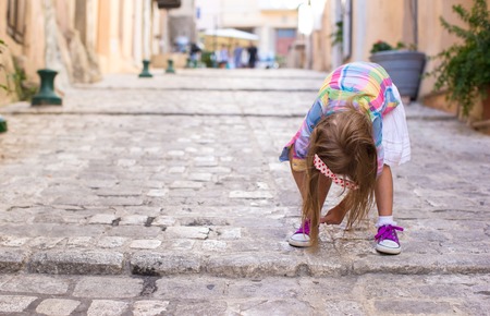 Adorable cute little girl have fun in Corsica, Franceの写真素材