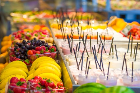 Delicious tasty sweet cocktails in the shop with takeawayの写真素材