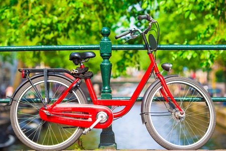 Bicycle on the bridge in Amsterdam Netherlandsの写真素材
